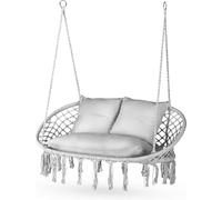 Outtec Fauteuil Suspendu 2 Personnes XXL avec 3 Coussins, Chaise Suspendue de jusqu'à 200 kg, Siège Suspendu Exterieur et Intérieur pour 2 Place, Fauteuil Balancoire Bohème, Ideal pour Jardin, Gris