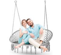 Outtec Fauteuil Suspendu 2 Personnes XXL, Double Chaise Suspendue Exterieur de jusqu'à 200 kg, Boho Chaise Hamac Suspendu Interieur, Fauteuil Balancoire Bohème, Ideal pour Jardin, Gris