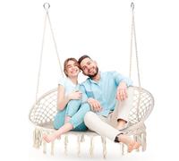 Outtec Fauteuil Suspendu 2 Personnes XXL, Double Chaise Suspendue Exterieur de jusqu'à 200 kg, Boho Chaise Hamac Suspendu Interieur, Fauteuil Balancoire Bohème, Ideal pour Jardin, Beige