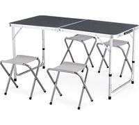 Outtec Table de Camping Pliante avec 4 Chaises de Camping - 120 x 60 cm - Table Pique Nique et Jardin avec Chaise pour 4 Personnes - réglable en Hauteur, Gris