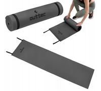Outtec Tapis de Camping - 180 x 50 x 0,6 cm - Tapis de Sommeil en Mousse EVA avec 2 Sangles, Enroulable Tapis en Aluminium pour Le Camping, Coussin de Couchage pour Sol de Tente (Noir)