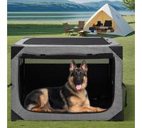Outtsp Cage de voyage portable de 91,4 cm, niche souple à 3 portes avec fenêtres en maille durable pour chiens de taille moyenne, cage pliable avec poche de rangement pour extérieur (gris clair)
