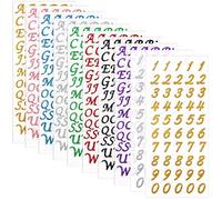 Outus 10 Feuilles Autocollants de Nombre de Paillettes Sticker d'Alphabet Coloré Étiquette de Lettres Auto-Adhésif Sticker de Paillette d’Estampage à Chaud de Carte de Voeux pour Décor de Maison