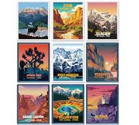Outus 9 Pièces Affiches Anciennes de Parc National, Art Mural de Nature et Affiche de Montagne Voyage Abstrait sans Cadre pour Randonneurs Salon, 8 x 10 Pouces