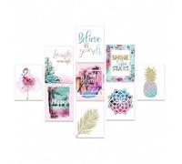 Outus Ensemble de 9 Impressions Inspirantes Art Mural de Chambre d'Adolescents Filles Affiches de Phrases de Motivation de Feuille d'Ananas Flamant Rose Décorations de Maison sans Cadre