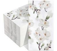 Outus Lot de 100 serviettes de table jetables en papier pour salle de bain, fête de mariage, anniversaire, fête prénatale - Motif floral magnolia blanc