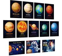 Outus Lot de 12 affiches éducatives plastifiées sur le système solaire pour enfants - Motif espace et planètes - Art mural pour tout-petits, salle de classe, chambre à coucher - 26 x 36 cm