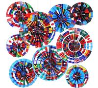 Outus Lot de 18 drapeaux du monde international - Décorations de salle de utour du monde - Éventails en papier à suspendre - Drapeaux internationaux du monde - Bannière pour l'école, le