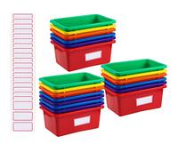 Outus Lot de 20 bacs empilables en plastique pour l'organisation de la salle de classe, les jouets, les livres, les jouets, les boîtes de rangement avec 120 étiquettes autocollantes pour bibliothèque