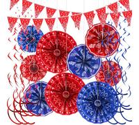 Outus Lot de 23 décorations de fête de cowboy occidentales avec bandana, éventails en papier à suspendre, bannières, tourbillons en aluminium, décoration de fête sur le thème occidental pour plafonds,