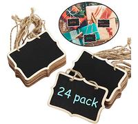 Outus Lot de 24 mini tableaux noirs en bois à suspendre avec ficelle pour panier, étiquettes de rangement, panneaux de message, cartes de placement pour mariage
