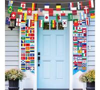 Outus Lot de 3 drapeaux du monde - Bannière de bienvenue internationale avec 2 drapeaux internationaux du monde - Bannières de porche, 1 bannière de 32 pays - Pour école, salle de classe, club de