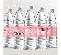 Outus Lot de 39 étiquettes autocollantes pour bouteilles d'eau 2025 - Fournitures de fête pour lycée, université, infirmière, doctorat, remise de diplôme (rose)