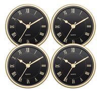 Outus Lot de 4 horloges à mouvement à quartz rondes de 90 mm avec cadran noir et chiffres romains dorés