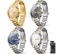 Outus Lot de 4 montres à quartz pour homme - Style décontracté - Étanche - Bracelet en acier inoxydable - Grand cadran - Date - Cadeau idéal pour mariage, fête des pères