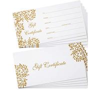 Outus Lot de 50 cartes vierges dorées pour certificats de Noël, cartes vierges pour entreprise, salon de beauté, restaurant, mariage, anniversaire, 8,9 x 17,8 cm