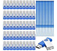 Outus Lot de 50 clés USB 2.0 en vrac, bleu pivotant avec cordons, 512 Mo | Clé USB pivotante bleue avec lumière LED et cordons, stockage de données, partage de petits fichiers pour l'école et le