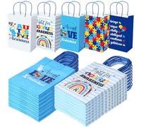 Outus Lot de 50 sacs cadeaux en papier de sensibilisation à l'autisme avec poignée - Sacs à friandises colorés pour homme et femme - Fournitures de mariage, d'anniversaire