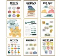 Outus Lot de 9 affiches de motivation sur la santé mentale - Thérapie de l'anxiété, psychologue, conseiller psychologue, citations positives - Décoration murale pour salle de classe pour la maison et