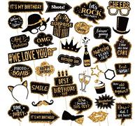 Outus SUN-Outus-2504 Lot de 36 Accessoires pour photomaton d'anniversaire Noir et doré