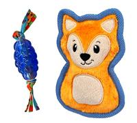 Outward Hound Mini Orka & Friends Fox Lot de 2 Jouets à mâcher dentaires et en Peluche Robuste pour Chien - Orange - Taille XS