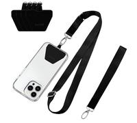 OUTXE Chaîne universelle pour téléphone portable - 4 coussinets robustes, 1 bandoulière réglable, 1 dragonne, lanière en nylon pour téléphone portable, compatible iPhone (noir)