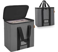 OUUTMEE 12 Pouces Sac de Rangement pour Disques Vinyles avec Fermeture Éclair, Capacité jusqu'à 50 Singles, Étui de Rangement Étanche Pliable - Adapté aux Albums, CD, Documents (Gris)