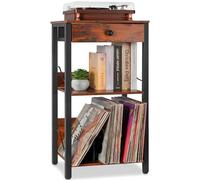 OUUTMEE 3 Niveaux Support pour Tourne-disques Vinyles, Table pour Tourne-disques avec Tiroir & Étagère Jusqu'à 100 Albums, Support de Platine Vinyle, Table d'Appoint pour Salon, Chambre et Bureau