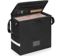 OUUTMEE Caisse à Vinyles Ignifugée avec Verrouillage, Imperméable Sac pour Disque Vinyles de 12", Compatible avec 40+ Disques LP, Caisse de Rangement Pliable pour Albums LP, Petite