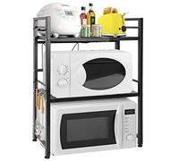 OUUTMEE Étagère à micro-ondes extensible, réglable en hauteur, en acier au carbone, organisateur de table de cuisine pliable pour grille-pain (3 niveaux, noir)