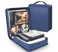 OUUTMEE Étui de rangement pour DVD, pochette de rangement pour CD, avec couverture de titre extra large, 136 unités de disque et 68 pochettes de livret - Bleu