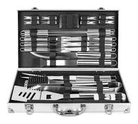 OUUTMEE Lot de 30 ustensiles de barbecue en acier inoxydable avec mallette en aluminium, comprend une pelle à barbecue, une fourchette à barbecue, une pince à barbecue, un couteau à barbecue, un