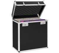 OUUTMEE Mallette pour disques vinyles - Capacité de stockage : environ 50 disques - Noir - Design en alliage d'aluminium, Noir , Mallette pour disques vinyle