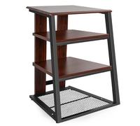 OUUTMEE Meuble HiFi à 4 Niveaux en Bois et Acier, Support pour Platine Vinyle, Meuble Audio/Vidéo, Étagères HiFi avec Rangement Vinyle (Marron)