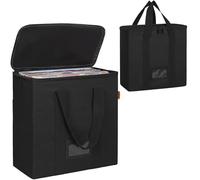 OUUTMEE Sac de Transport des Disques Vinyles de 12 Pouces avec Fermeture Éclair, jusqu'à 50 Singles, Étui de Rangement Étanche Pliable pour Disques Vinyles, Portable pour Albums, CD, Documents (Noir)