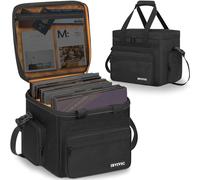 OUUTMEE Sac de Transport pour Disques Vinyles avec 2 Séparateurs Amovibles, Sac pour Disques Vinyles Imperméable de 7/10/12 Pouces Pouvant Compatible avec 60 LP pour Voyage et Collection (Grande)