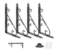 Ouvin Lot de 4 supports d'étagère murale décoratifs en forme de L - 30,5 cm - Robustes - En métal flottant avec vis (30,5 cm) - Noir
