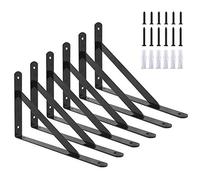 Ouvin Lot de 6 équerres d'étagère triangulaires robustes (250 mm x 160 mm) à angle droit avec vis Noir