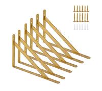 Ouvin Lot de 6 supports d'étagère triangulaires pour étagères - Supports d'étagère en fer avec vis - Angle droit - Noir (20,3 cm) - Doré
