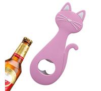 Ouvre-bière magnétique - Construction en acier inoxydable - Aimant de réfrigérateur en forme de chat - Poignée enveloppée de douceur - Artisanat brossé mat - Taille compacte