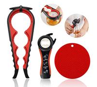 Ouvre-bocal pour mains faibles, personnes âgées souffrant d'arthrite, décapsuleur multifonction 5 en 1 pour mains arthritiques avec tampon en caoutchouc antidérapant (rouge)