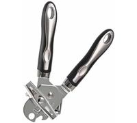 Ouvre-boîte manuel avec aimant de sécurité et décapsuleur, poignée ergonomique antidérapante pour cuisine, camping, pique-nique, lame en acier inoxydable, facile à nettoyer et à ranger