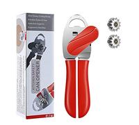 Ouvre-boîte manuel pour personnes âgées souffrant d'arthrite, ouvre-boîte manuel à bord lisse avec poignée ergonomique et grand bouton rotatif (rouge)