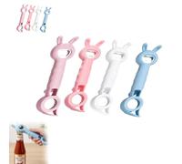 Ouvre-bouteille 4-en-1 - Prise en main facile, forme de lapin (ALL) | Poignée antidérapante, multifonction (bocaux, bouchons à vis, bouteilles de bière, canettes), ustensile de cuisine pour