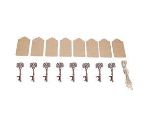 Ouvre-bouteille clé, 12 pièces 7,5 cm / 3 pouces porte-clés squelette en alliage vintage ouvre-bouteille porte-clés étiquettes en papier cordes de chanvre ensemble de faveurs de