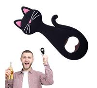Ouvre-bouteille en forme de chat - Ouvre-bière en acier inoxydable de 14 x 5,4 cm, dos magnétique de forme mignonne, finition brossée mate, poignée recouverte de caoutchouc souple, aimant puissant | G
