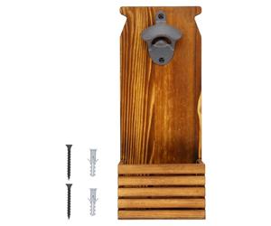 Ouvre Bouteille, Mural ou Sur Pied, Décapsuleur en Bois avec Cap Catcher, Decapsuleur Mural Biere pour Bar Exterieur Jardin Cuisine, Cadeau Homme Anniversaire, 12x7,4x30cm