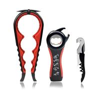 Ouvre-bouteilles 3 en 1 - Ouvreur Bocaux, Ouvre-boîtes manuel pour bouteilles, boîtes et bouchons à couronne - Kit multi-usages avec tire-bouchon pour bouchons de liège