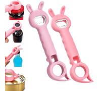 Ouvre-bouteilles et bocaux 4-en-1 en forme de lapin (2pcs-F) | Ouvre-boîtes et ouvre-bières multifonctionnel à main, avec poignée et crochet pour languettes, pour bouteilles de bière