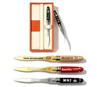 Ouvre Lettre Personnalisé avec Texte à Graver, Coupe Papier Personnalisable avec Nom, Poignée Bois Lame Alliage, Accessoire de Bureau Papeterie Cadeau pour Anniversaire Noël (coupe papier)